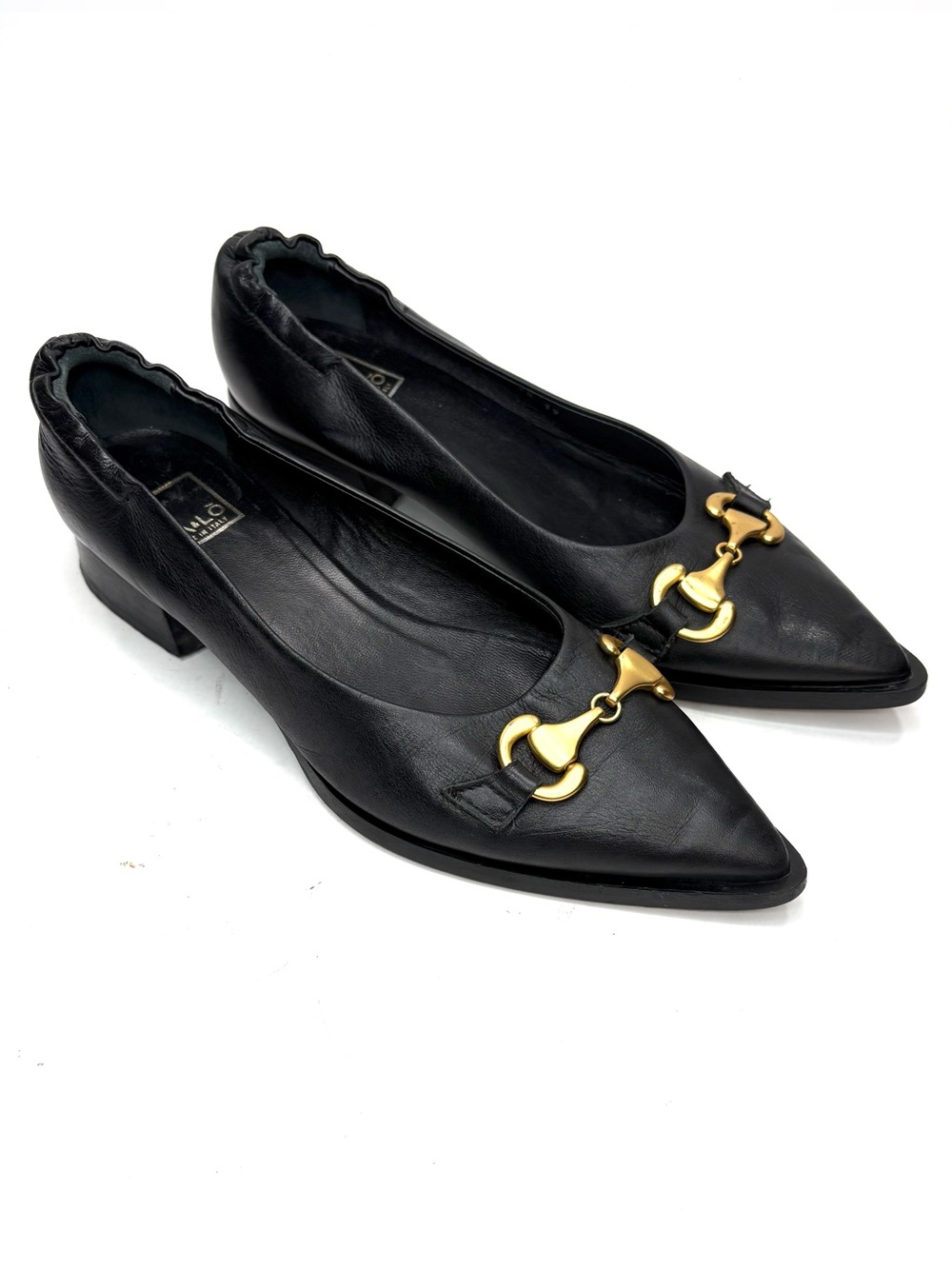 MA&LO Black Leather Horse Bit Loafers | 39